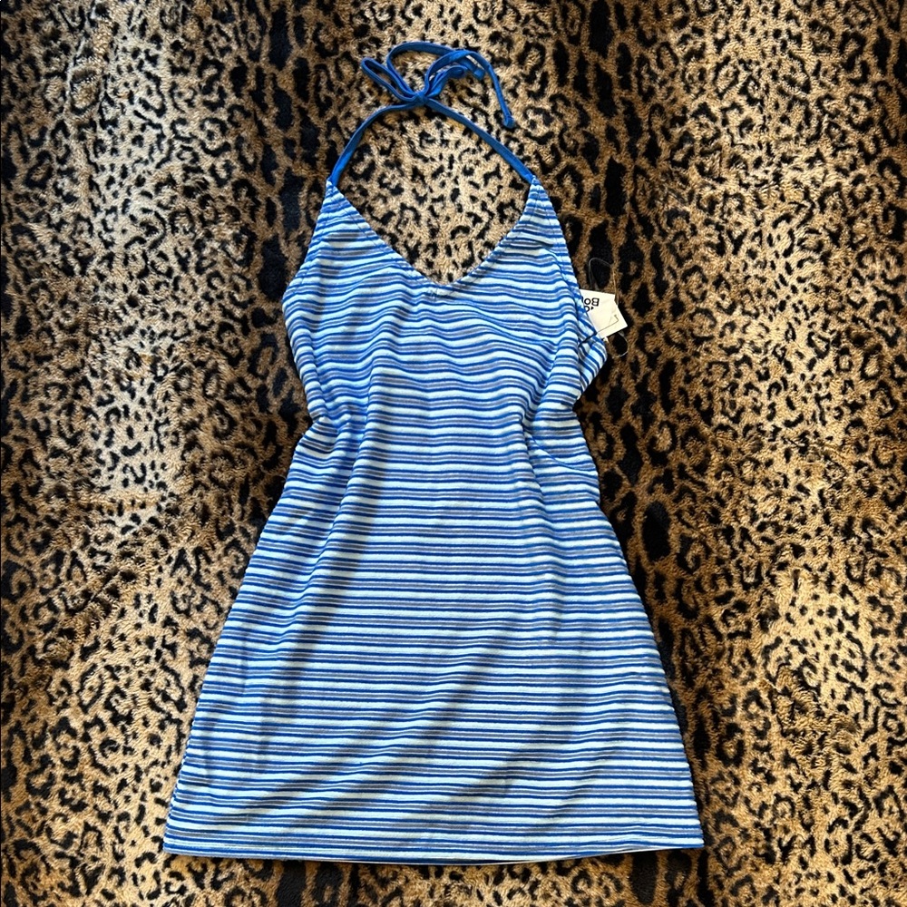 Blue and White Striped Cover Up Halter Dress
